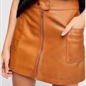 Free People Vegan Leather Zip Front Mini Skirt